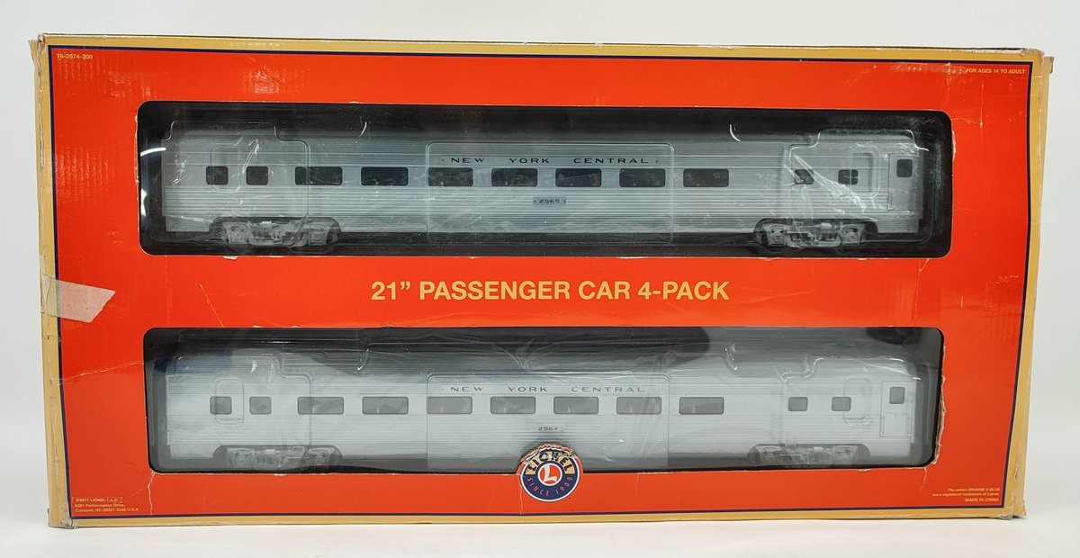 LIONEL SET OF 4 NEW YORK CENTRAL ESE 21" PASSENGER 4 PACK #2 SET O GAUGE 6-83611 OB  INV 263230026
