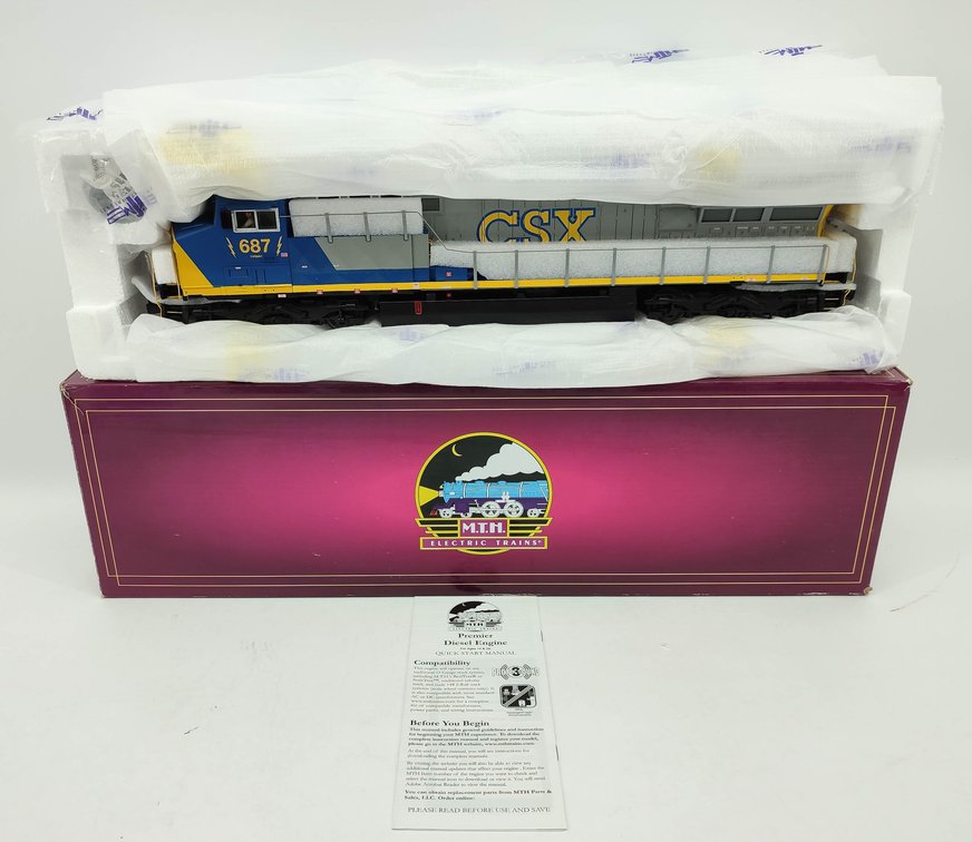 M.T.H. 3-RAIL CSX 687 AC6000 DIESEL ENGINE HI-RAIL WHEELS W/ PROTOS SOUND 20-21878-1 OB  INV 263230050