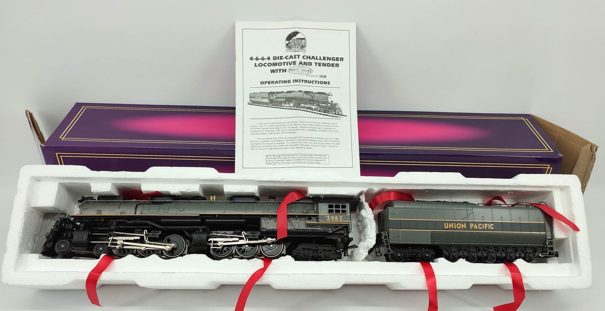 M.T.H. 4-6-6-4 DIE CAST CHALLENGER STEAM ENGINE & TENDER UNION PACIFIC NO 3982 TWO TONE GRAY & YELLOW STRIPES OB  INV 263230068