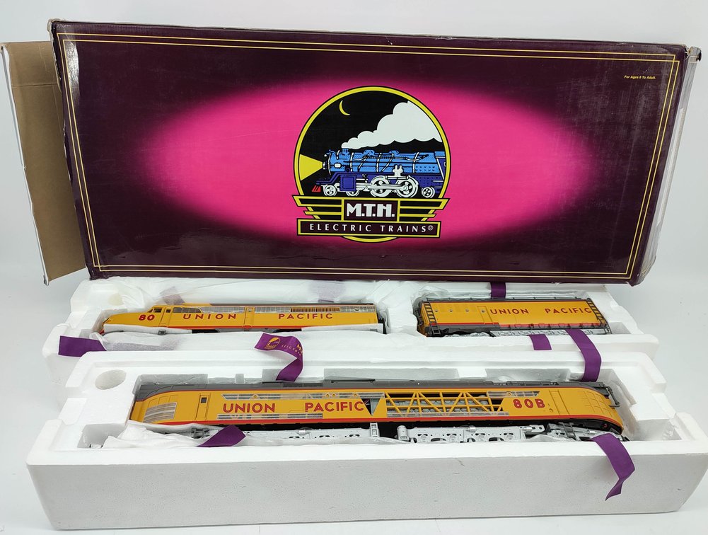 M.T.H. SET UNION PACIFIC #80 COAL TURBINE ENGINE POWERED A & B UNITS & FUEL TENDER PROTO SOUND 3-RAIL 20-2214-1 OB  INV 263230087