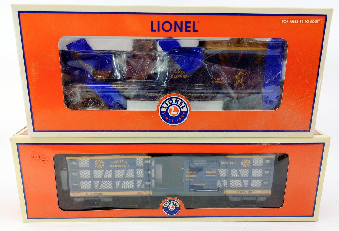 2 LIONEL O GAUGE ALASKA RAILROAD 6-29868 JET SNOW BLOWER & 6-19586 HUSKY TRANSPORT CAR, 2 OBS  INV 263310015