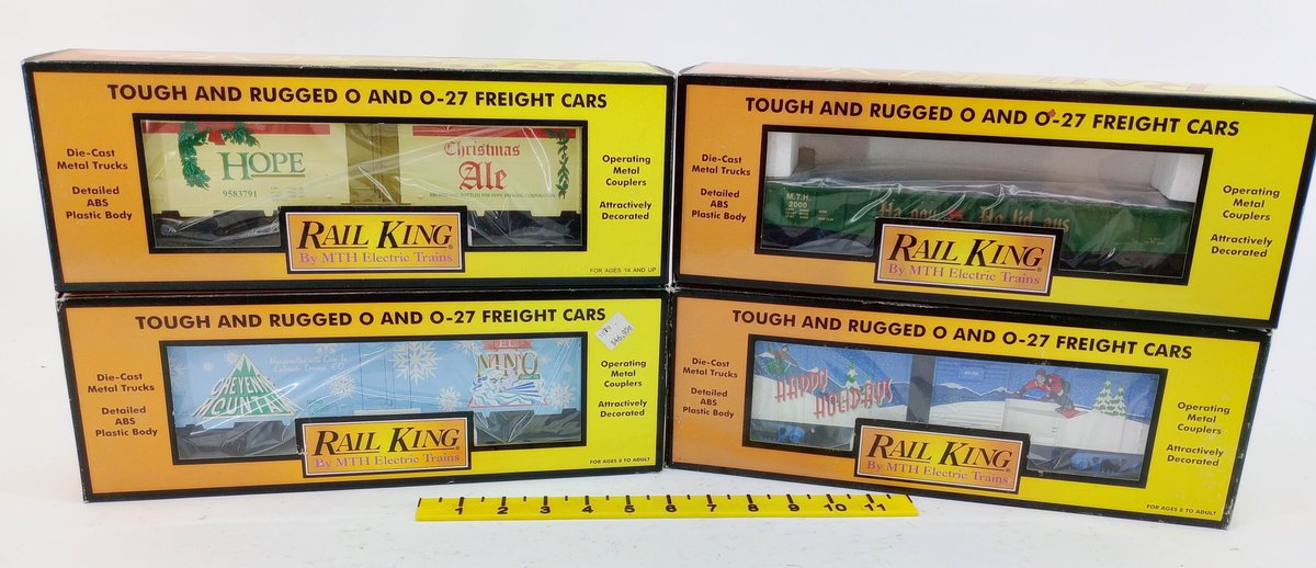 4 MTH RAIL KING O GAUGE HOLIDAY FREIGHT CARS INCL HOPE CHRISTMAS ALE REEFER, 4 OBS  INV 263310030