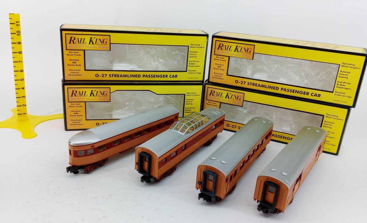 4 RAIL KING O GAUGE 30-6090 MILWAUKEE ROAD O-27 STREAMLINED PASSENGER CARS, 4 OBS  INV 263310037