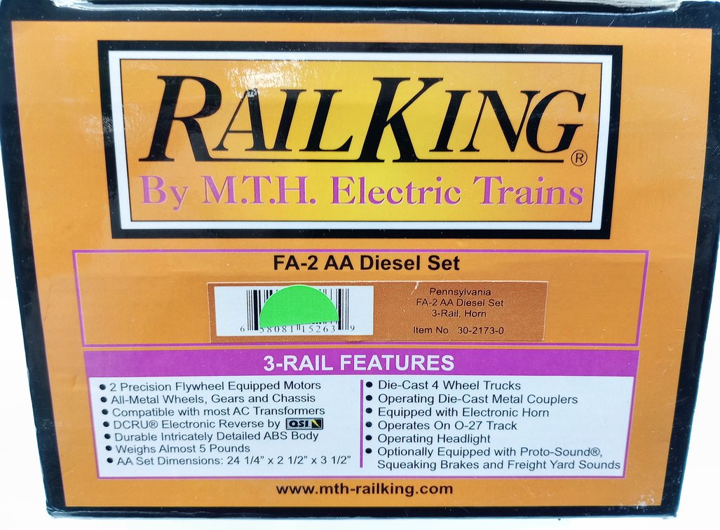RAILKING O GAUGE 30-2173-0 PENNSYLVANIA FA-2 AA DIESEL SET 9618 & 9619, OB  INV 263310038