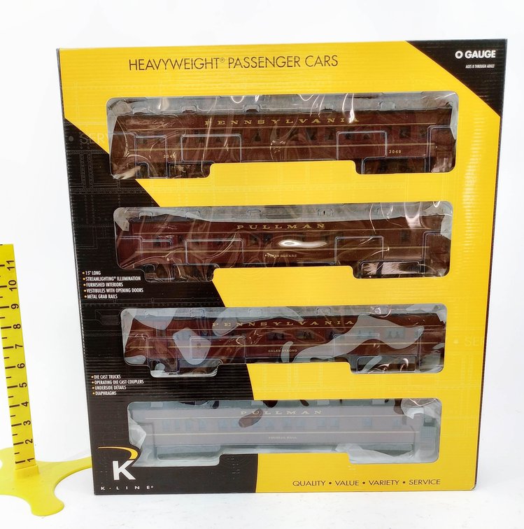 K-LINE O GAUGE K-4880A PRR BROADWAY LIMITED 15" HEAVYWEIGHT 4 PASSENGER CARS, OB  INV 263310048
