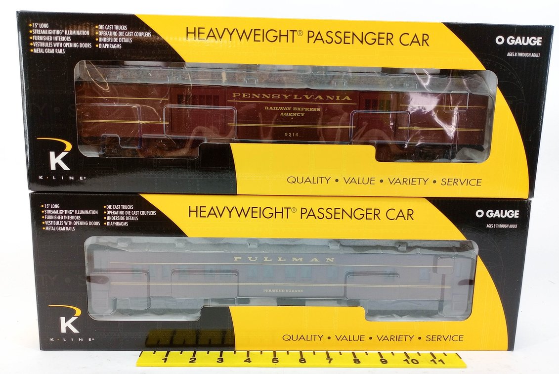 2 K-LINE O GAUGE K4880-0015 & K4880-0016 PRR HEAVYWEIGHT PASSENGER CARS, 2 OBS  INV 263310049