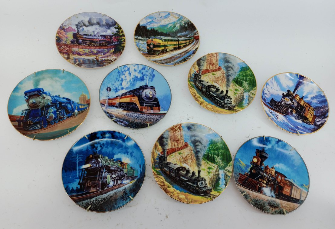 9 HAMILTON COLLECTION GOLDEN AGE OF AMERICAN RAILROADS TRAIN COLLECTOR PLATES WITH HANGERS  INV 263310058