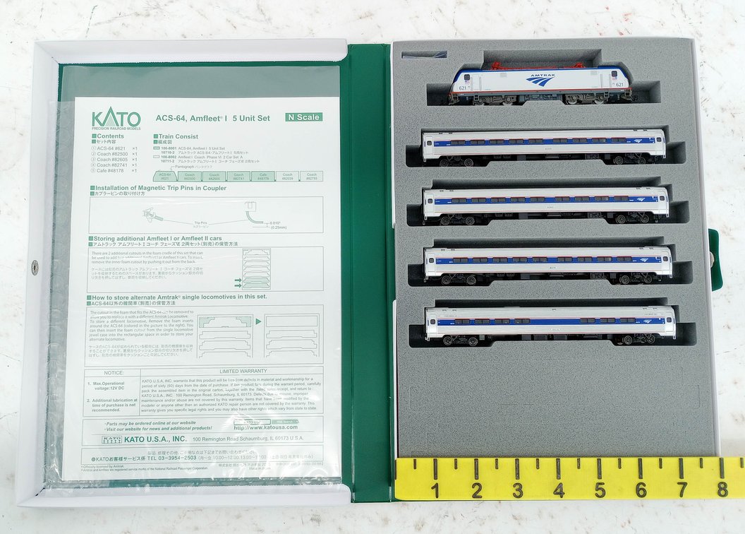 KATO N GAUGE 106-8001 AMTRAK ACS-64 LOCOMOTIVE & 4 AMFLEET I CARS 5 UNIT SET, OB INV 263330001