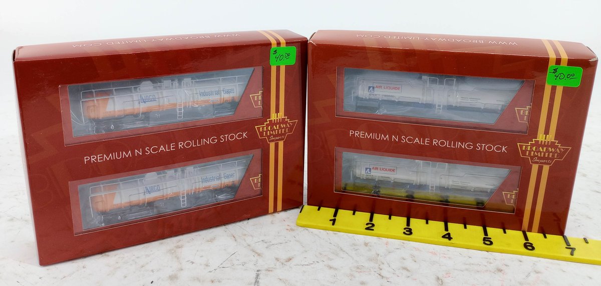 2 BROADWAY LIMITED N SCALE 3821 & 3822 AIRCO & AIR LIQUIDE CRYOGENIC TANK CAR 2-PACKS, 2 OBS INV 263330033