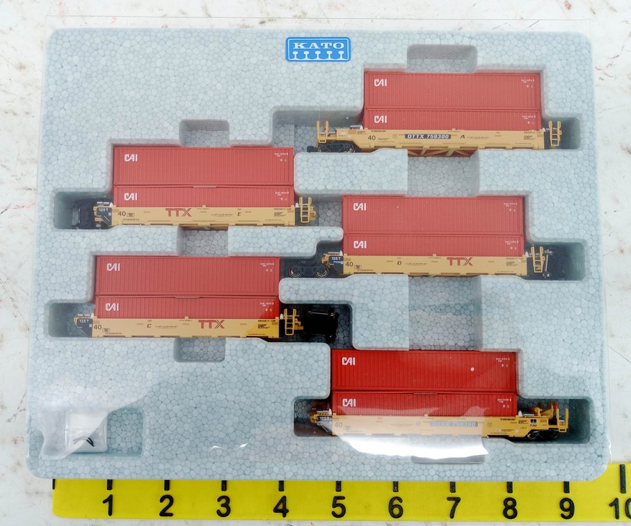KATO 106-6192 TTX GUNDERSON MAXI-I 5-UNIT SET DOUBLE STACK CARS W/ CAI CONTAINERS, N SCALE, OB INV 263330047