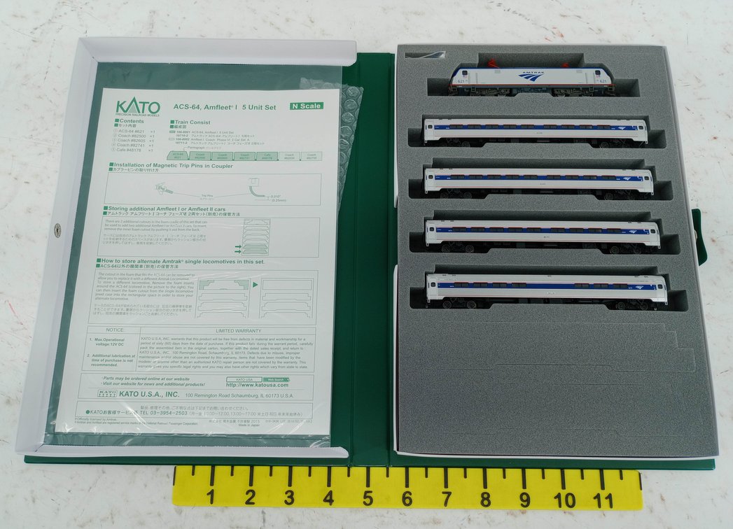 KATO 106-8001 AMTRAK ACS-64 LOCOMOTIVE & 4 AMFLEET I CARS N SCALE, OB INV 263330066
