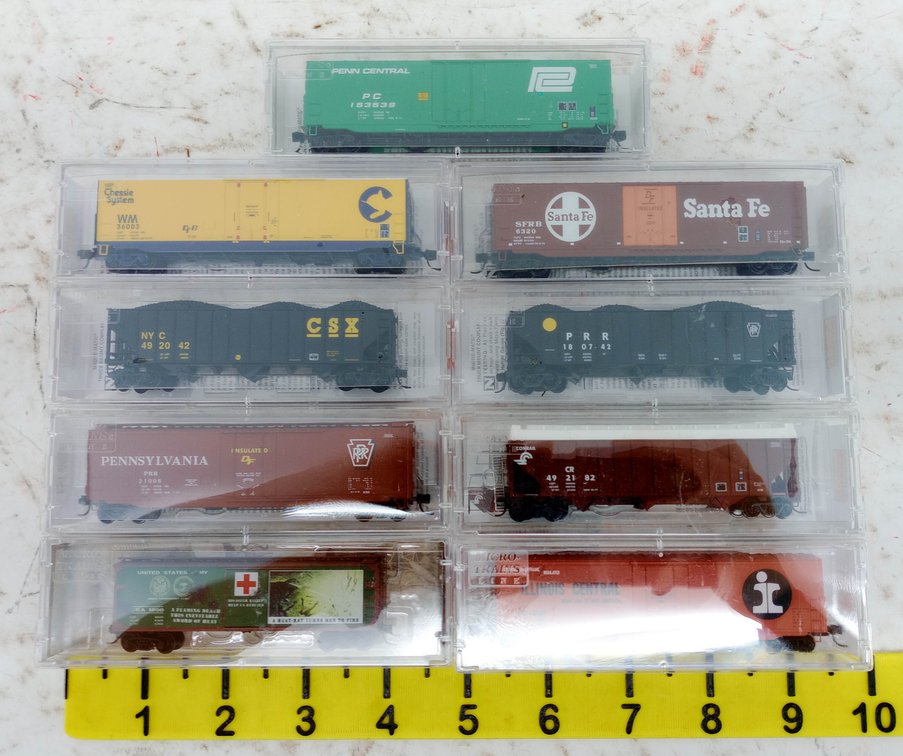 9 ASSORTED MICRO-TRAINS LINE N SCALE BOXCARS & HOPPERS, 9 OBS INV 263330085
