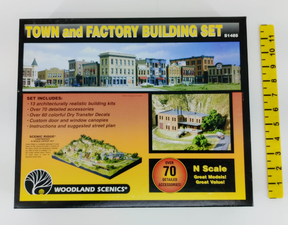 WOODLAND SCENICS S1485 TOWN & FACTORY BUILDING SET N SCALE 13 KITS, OB NNC INV 263330097
