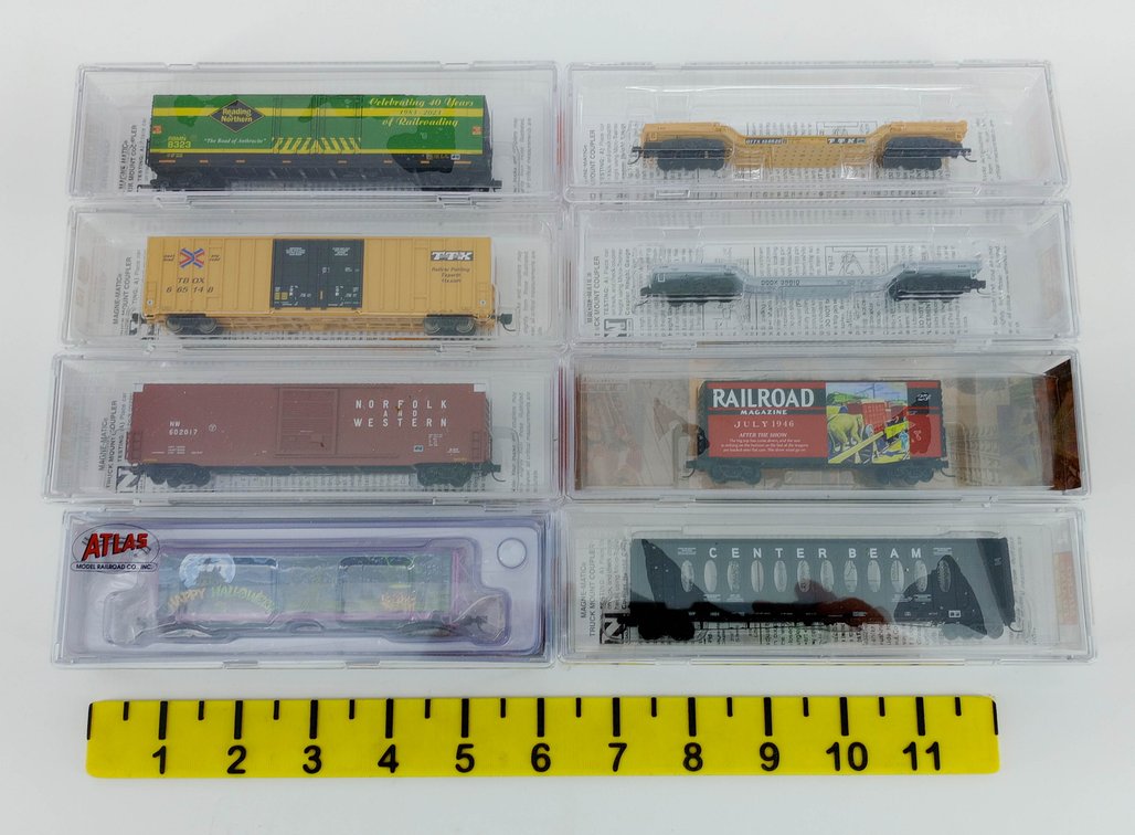 8 MICRO-TRAINS N SCALE FREIGHT CARS & ATLAS HALLOWEEN BOXCAR, 8 OBS INV 263330104