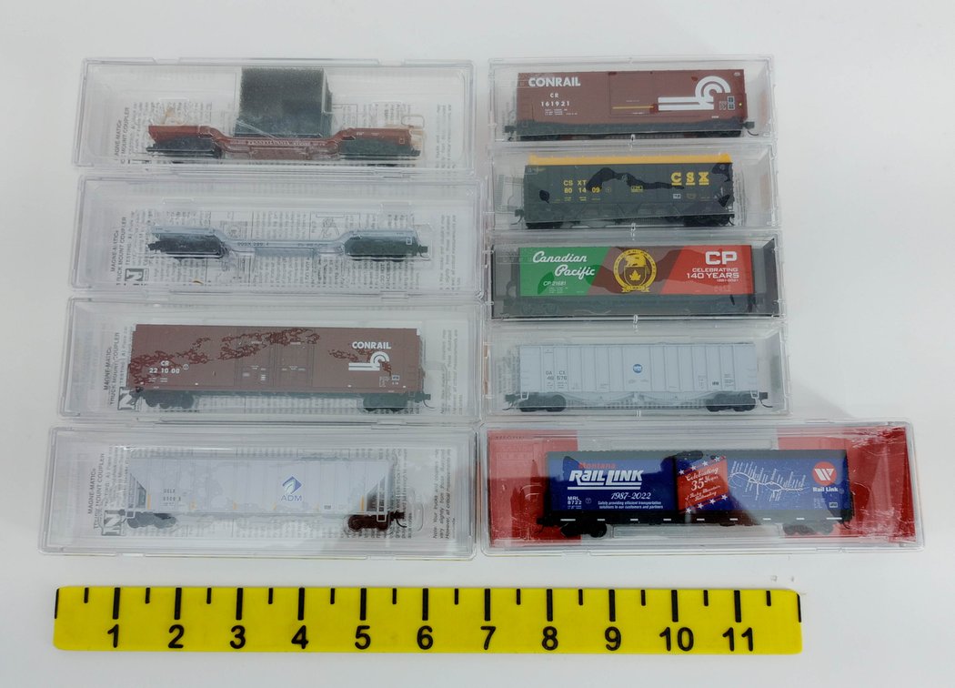 9 MICRO-TRAINS N SCALE CONRAIL CP CSX PRR & MORE FREIGHT CARS, 9 OBS INV 263330106