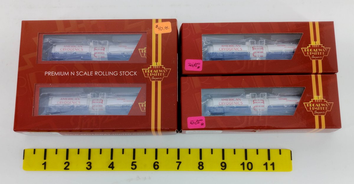 4 BROADWAY LIMITED 3831 & 3824 AMERICAN CRYOGENICS N SCALE TANK CARS, 3 OBS INV 263330159
