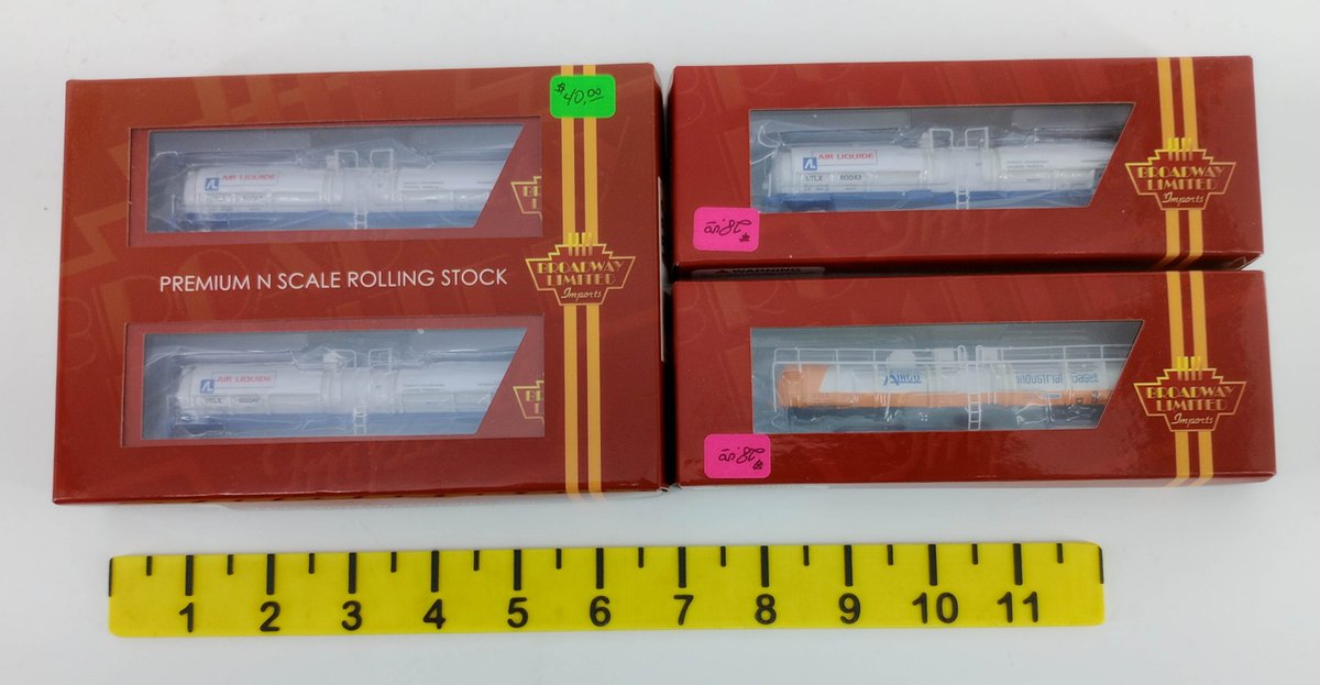 4 BROADWAY LIMITED N SCALE 3822 3828 3829 AIR LIQUIDE & AIRCO CRYOGENIC TANK CARS, 3 OBS INV 263330160