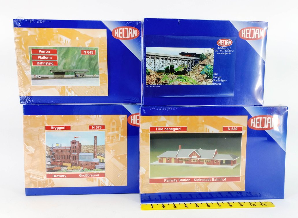 4 HELJAN N SCALE BUILDING & BRIDGE KITS, N639 N645 N678 661, 4 SEALED OBS INV 263330170