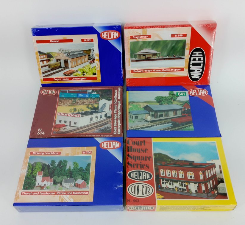 6 HELJAN N SCALE BUILDING KITS, 6 SEALED OBS INV 263330171