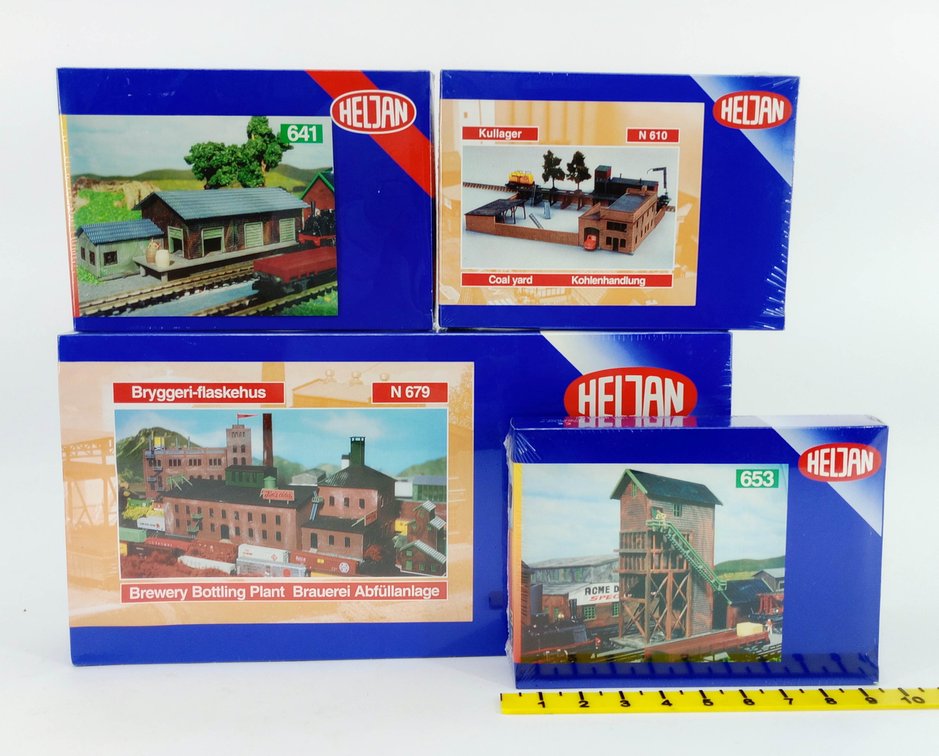 4 HELJAN N SCALE BUILDING KITS, BREWERY BOTTLING PLANT, COAL YARD, COALING TOWER & FREIGHT STATION, 4 OBS NNC INV 263330169