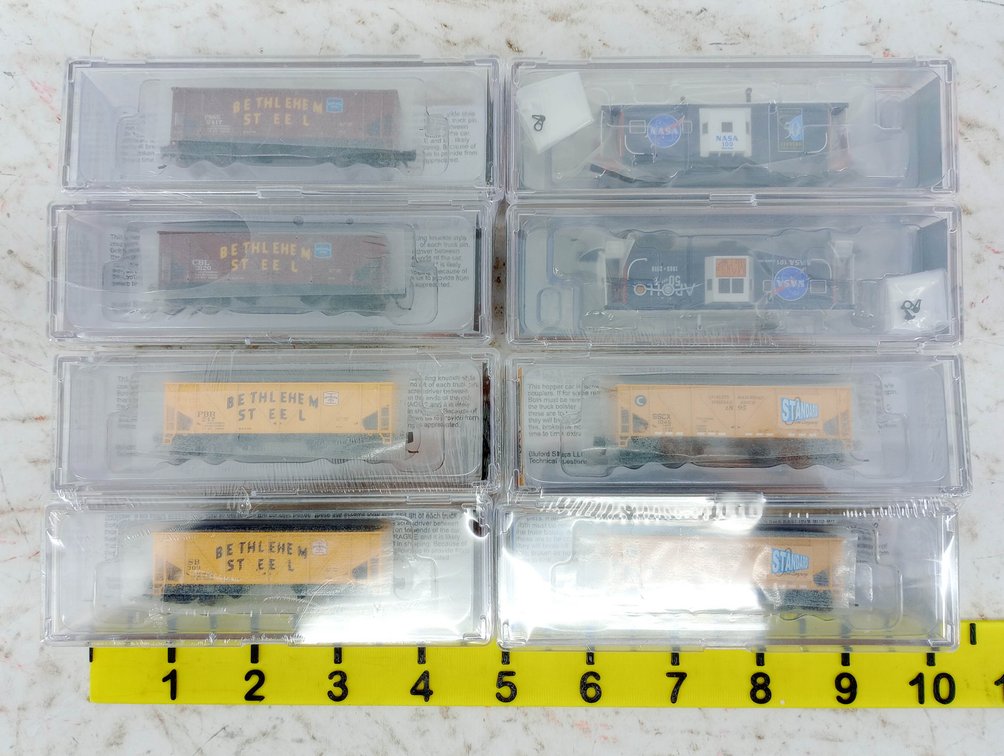8 BLUFORD SHOPS N SCALE BETHLEHEM STEEL, STANDARD STEEL HOPPERS & NASA CABOOSES, 8 OBS INV 263330204