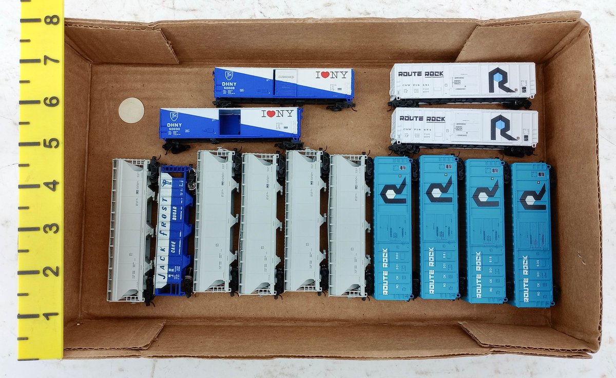 14 ASSORTED N SCALE ROUTE ROCK, DHNY I LOVE NY & JACK FROST BOXCARS & HOPPERS INV 263330210