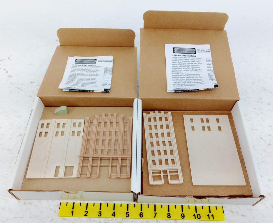 2 LUNDE STUDIOS N SCALE MIDAS TRUST NK-6 & JUNO WATT NK-8 BUILDING KITS, 2 OBS NNC INV 263330218
