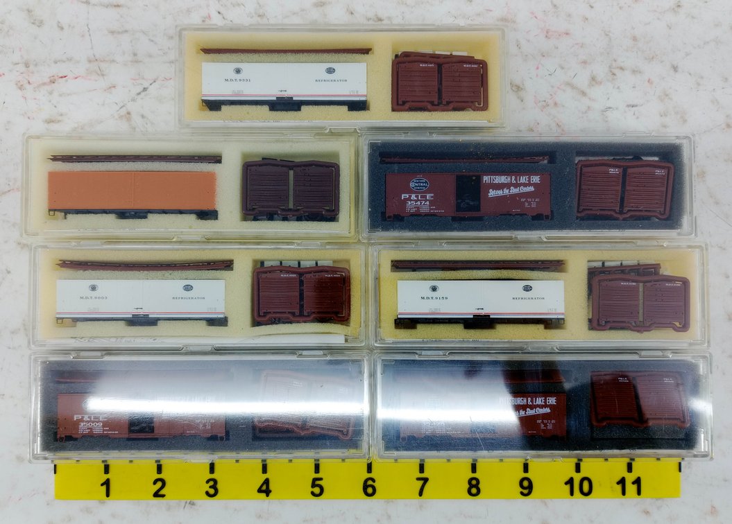 7 N SCALE NYC REFRIGERATOR & P&LE BOX CARS KITS, 7 OBS INV 263330221