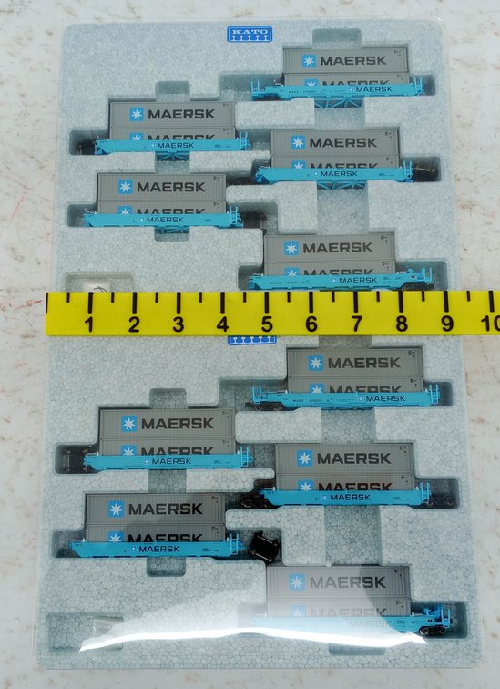 2 KATO N GAUGE 106-6157 & 106-6158 MAERSK GUNDERSON MAXI-I DOUBLE STACK CAR 5 UNIT SETS, 2 OBS INV 263330226