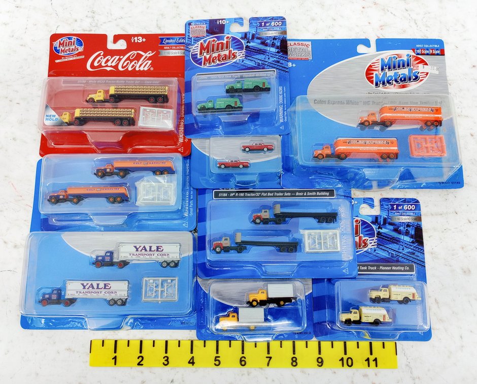 ASSORTED MINI METALS N SCALE TRUCK & TRAILER SETS COCA-COLA, YALE, GULF INV 263330239