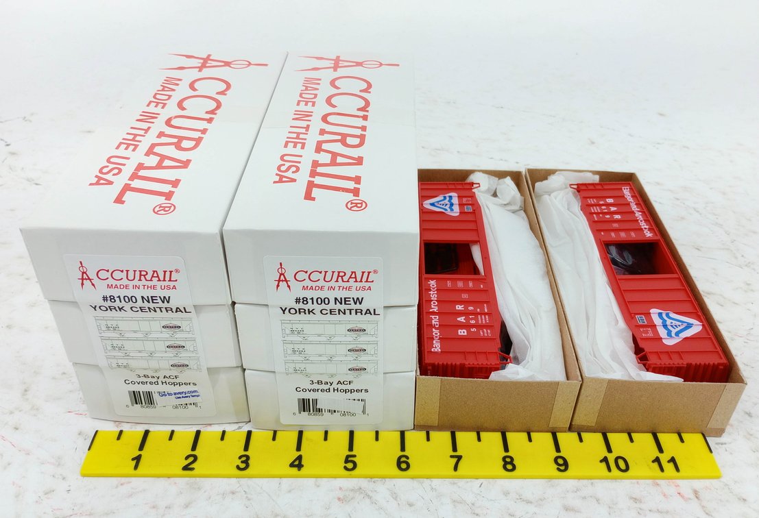 8 ACCURAIL HO 8100 NYC 3-BAY ACF COVERED HOPPERS & BANGOR AND AROOSTOOK BOXCARS, 8 OBS INV 263330283