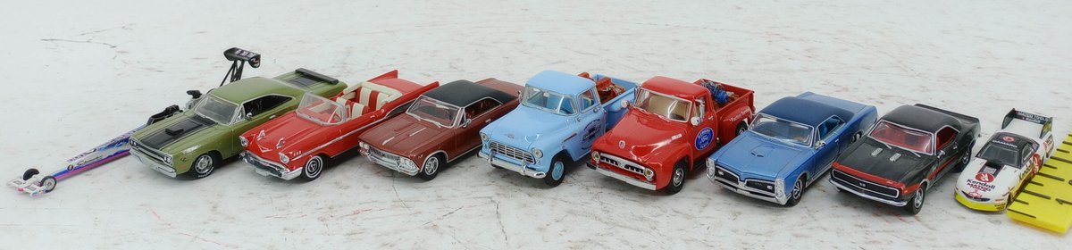 9 ASSORTED DIE-CAST CARS & TRUCKS CHEVY CAMARO SS FORD F-100 PONTIAC GTO PLYMOUTH DRAGSTER MATCO TOOLS INV 263330301