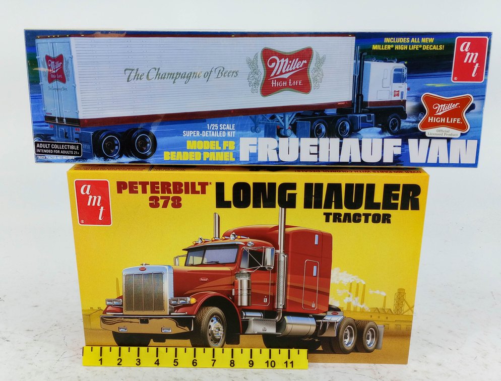 2 AMT MODEL KITS PETERBILT 378 LONG HAULER TRACTOR & MILLER HIGH LIFE FRUEHAUF VAN 1/24 1/25 NNC 2 OB INV 263330309