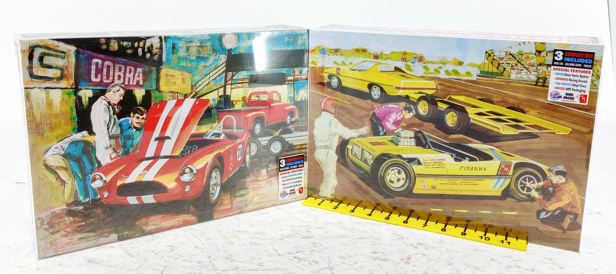 2 AMT 1/25 SCALE MODEL KITS PIRANHA STREET'N' STRIP & GRAND PRIX D'AMERIQUE COBRA RACING TEAM SEALED 2 OB INV 263330310