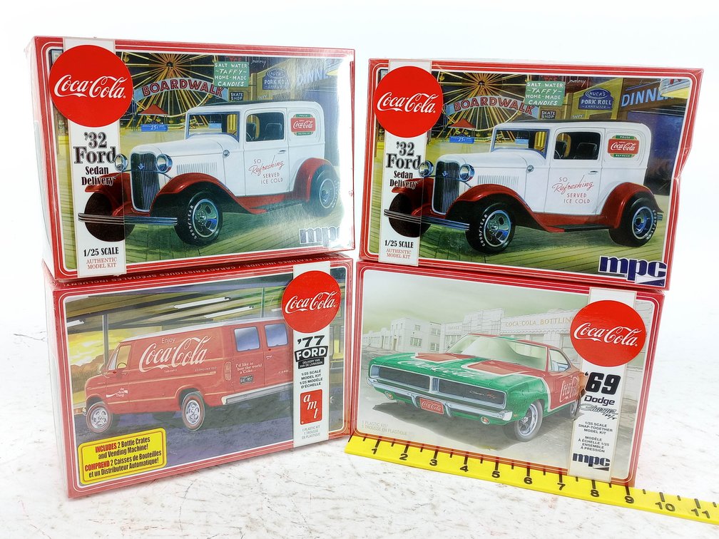 4 MPC/AMT COCA-COLA 1/25 MODEL KITS 2 '32 FORD SEDAN DELIVERY '77 FORD VAN '69 DODGE CHARGER SEALED 4 OB INV 263330314