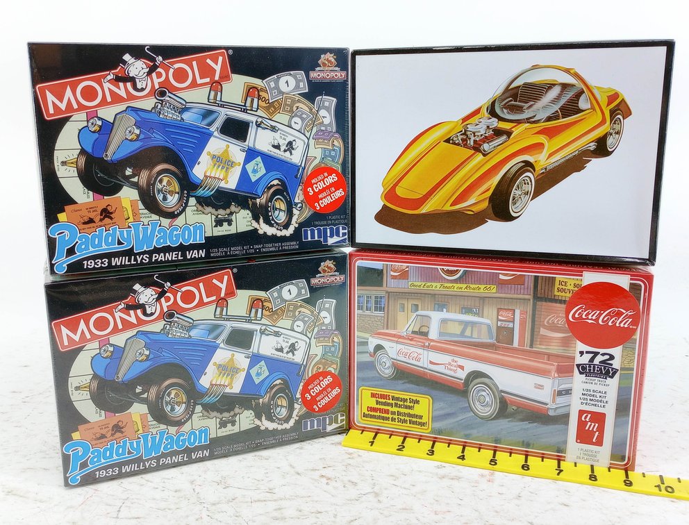 4 MODEL KITS 2 MPC MONOPOLY PADDY WAGON AMT SILHOUETTE & COCA-COLA '72 CHEVY PICKUP 1/25 SCALE 4 OB INV 263330320
