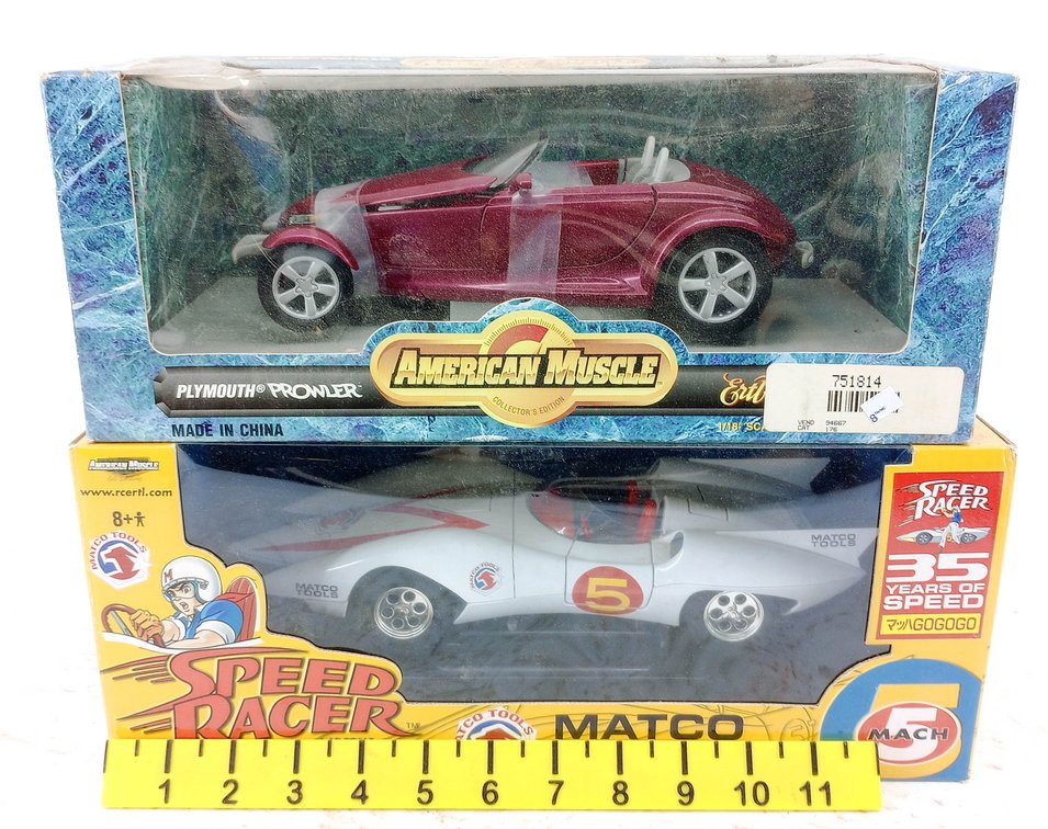 2 ERTL AMERICAN MUSCLE PLYMOUTH PROWLER & MATCO SPEED RACER MACH 5 DIE-CAST CARS 1/18 2 OB INV 263330321