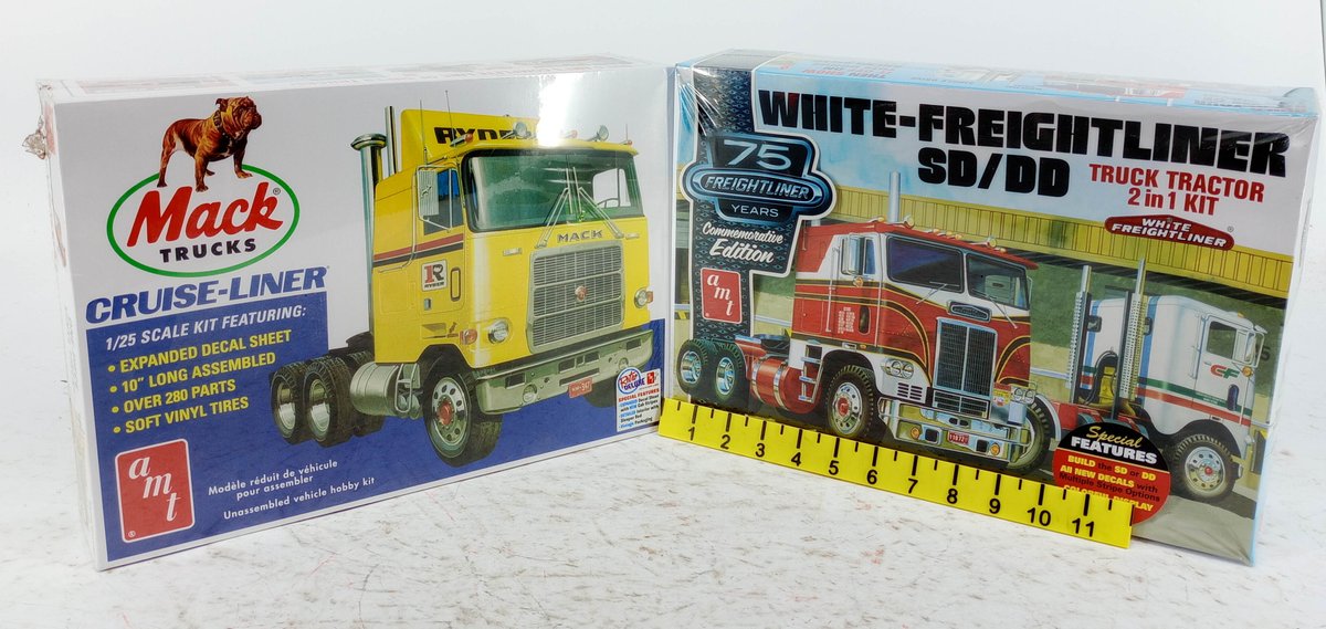2 AMT 1/25 SCALE TRUCK MODEL KITS MACK CRUISE-LINER & WHITE-FREIGHTLINER SD/DD SEALED 2 OB INV 263330327