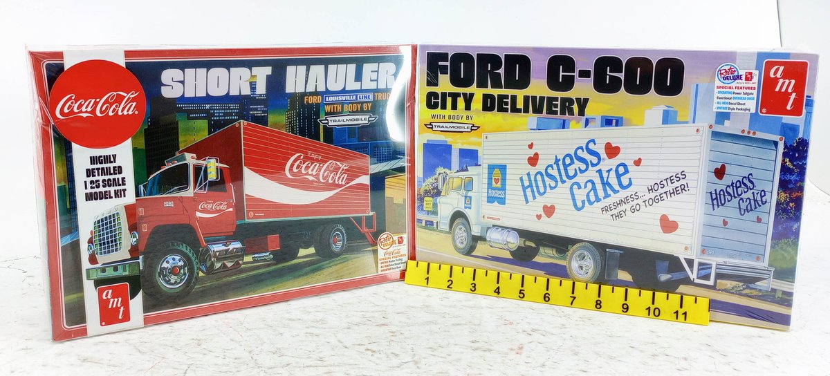 2 AMT 1/25 SCALE MODEL KITS COCA-COLA SHORT HAULER & HOSTESS CAKE FORD C-600 CITY DELIVERY 2 OB INV 263330329