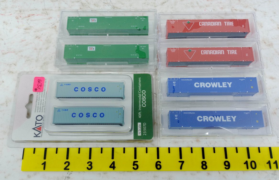 ASSORTED N SCALE MICRO-TRAINS & KATO CONTAINERS, CROWLEY CANADIAN TIRE TMX COSCO, SOME OBS INV 263330343