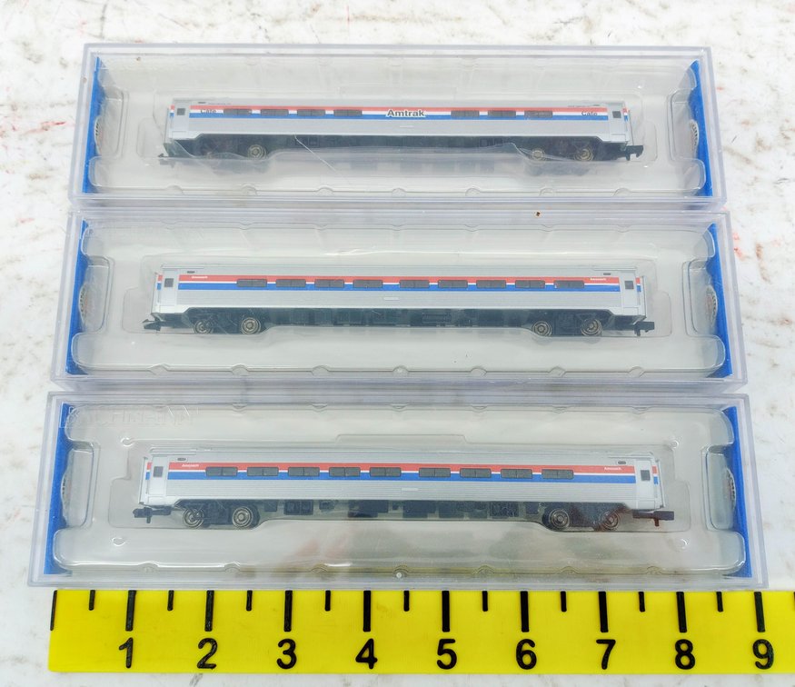 3 BACHMANN N SCALE AMTRAK 85' AMFLEET I COACHES & CAFE 14156 14157 14161, 3 OBS INV 263330345