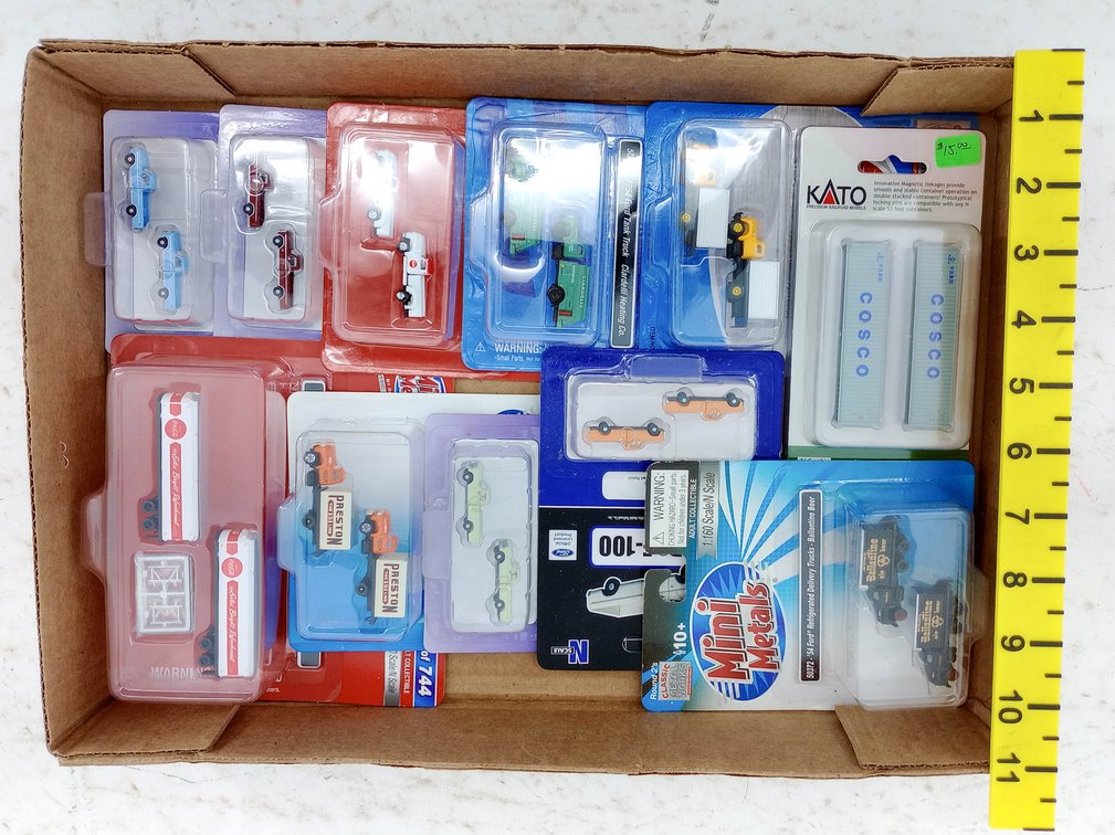ASSORTED MINI METALS & KATO N SCALE TRUCKS & COSCO CONTAINERS SOME OBS INV 263330346