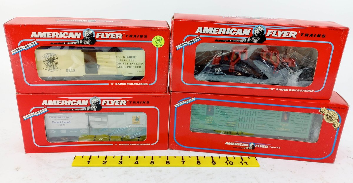 4 AMERICAN FLYER S GAUGE CARS 6-48326, 6-48318, 6-48509, 6-49010, 4 OBS INV 263360039