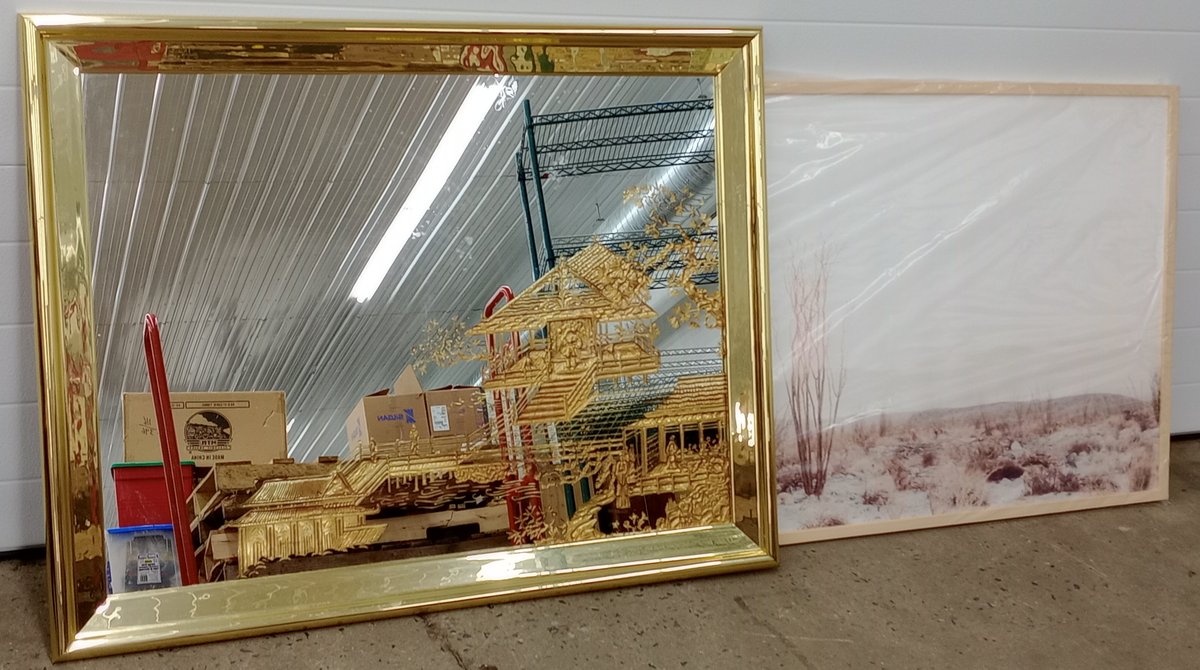 ROUGHLY 41"W X 32"T ARTWORK & 46"W X 36"T MIRROR  INV 263360057