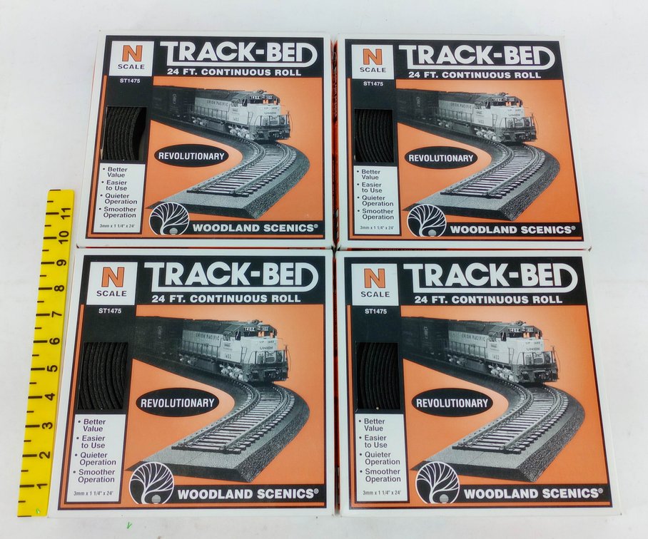 4 BOXES OF ROLLED N-SCALE WOODLAND SCENICS TRACK-BED INV 260015238