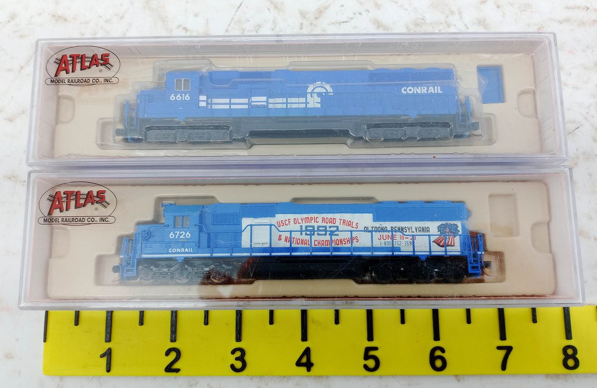 2 ATLAS N SCALE SD-60 CONRAIL DIESEL LOCOMOTIVES, 2 OBS INV 263330358
