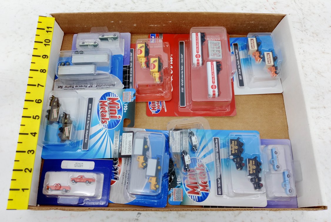 ASSORTED MINI METALS N SCALE TRUCKS & TRAILERS COCA-COLA BALLANTINE HUDEPOHL, SOME OBS INV 263330359