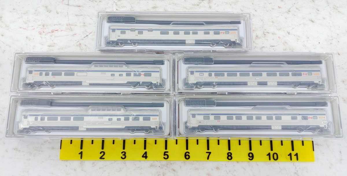 5 RAPIDO N SCALE VIA RAIL CANADA SKYLINE DOME-COFFEE SHOP & PASSENGER CARS, SOME OBS INV 263330362