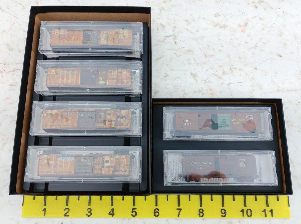 6 MICRO-TRAINS N SCALE WEATHERED RAILBOX & PENNSYLVANIA RR BOXCARS, 2 OBS INV 263330376