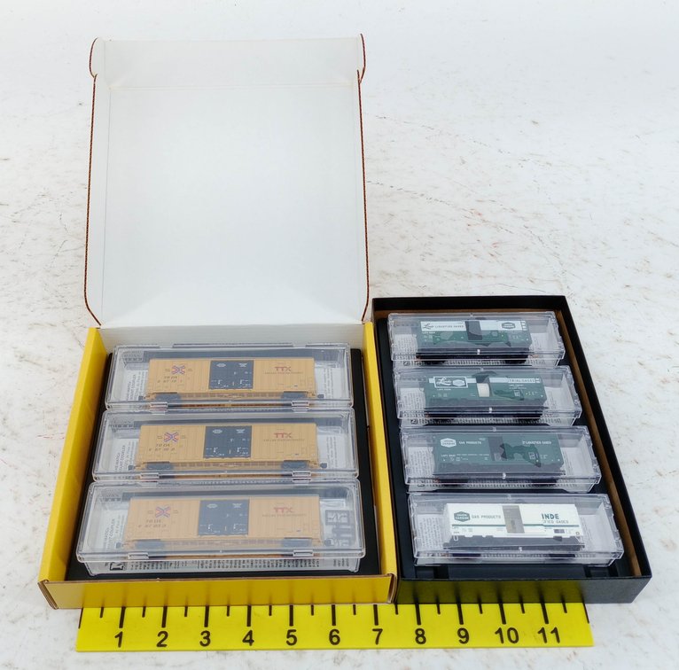 7 MICRO-TRAINS N SCALE TTX HI-CUBE & LINDE LIQUEFIED GASES BOXCARS, 2 OBS INV 263330377